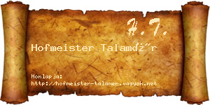 Hofmeister Talamér névjegykártya